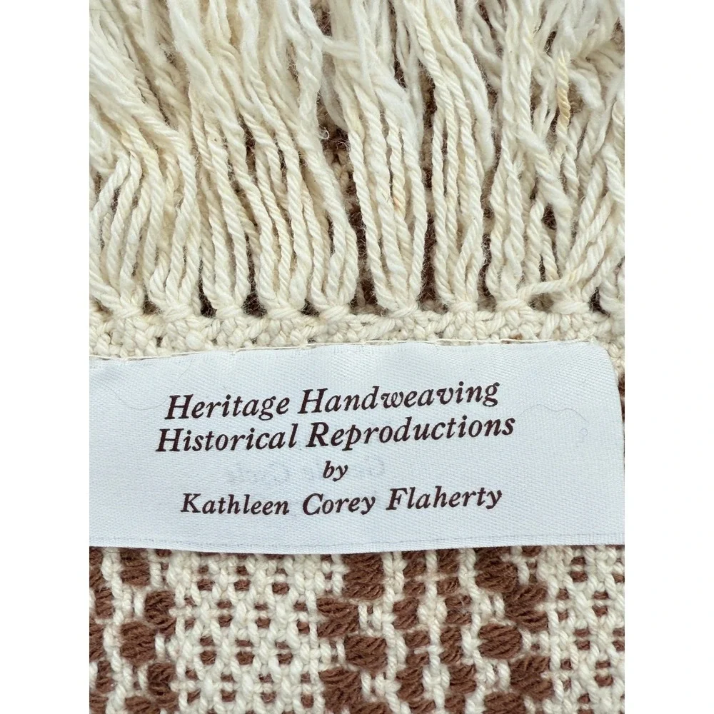 Heritage Handweaving Table Runner Kathleen Corey Flaherty Brown Cream Excellent